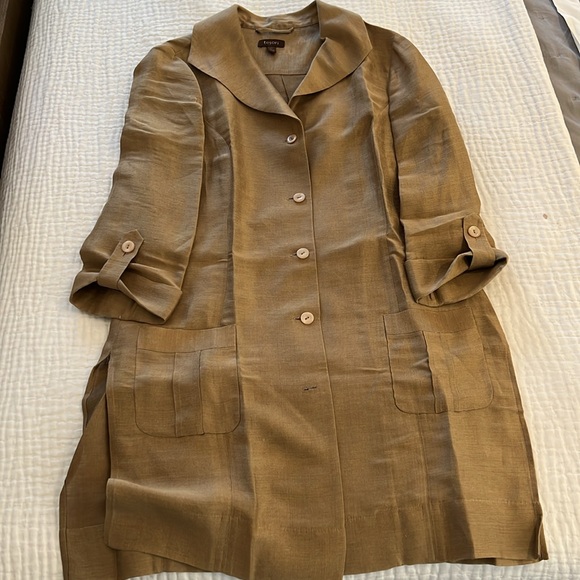 Linen duster. Gorgeous bronze. Wide collar. Tabbed roll sleeve. Patch pots - Picture 5 of 9